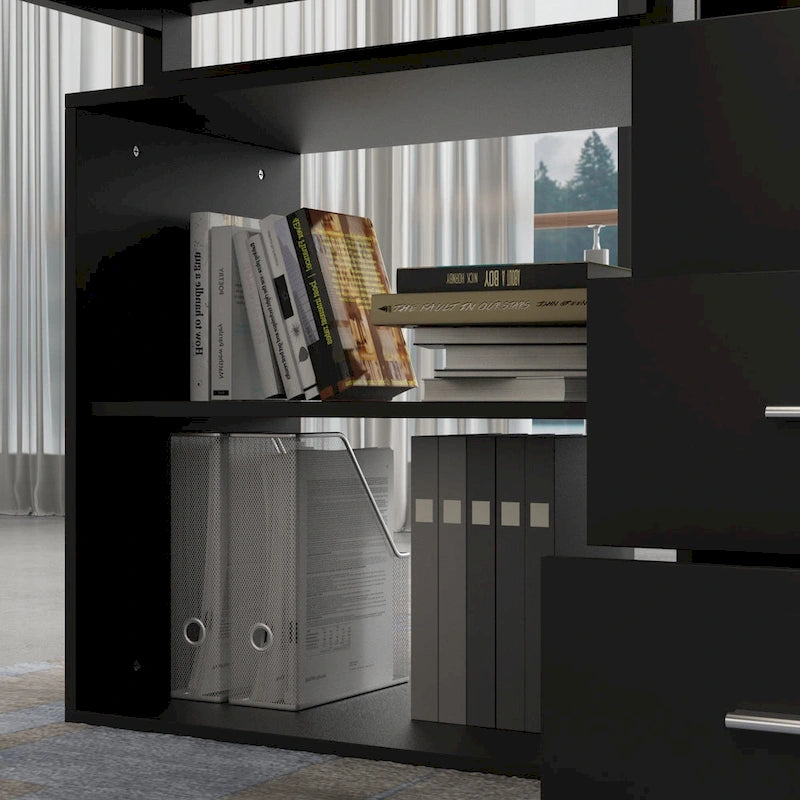 Bureau d'ordinateur d'angle en L de 140 cm avec tiroirs