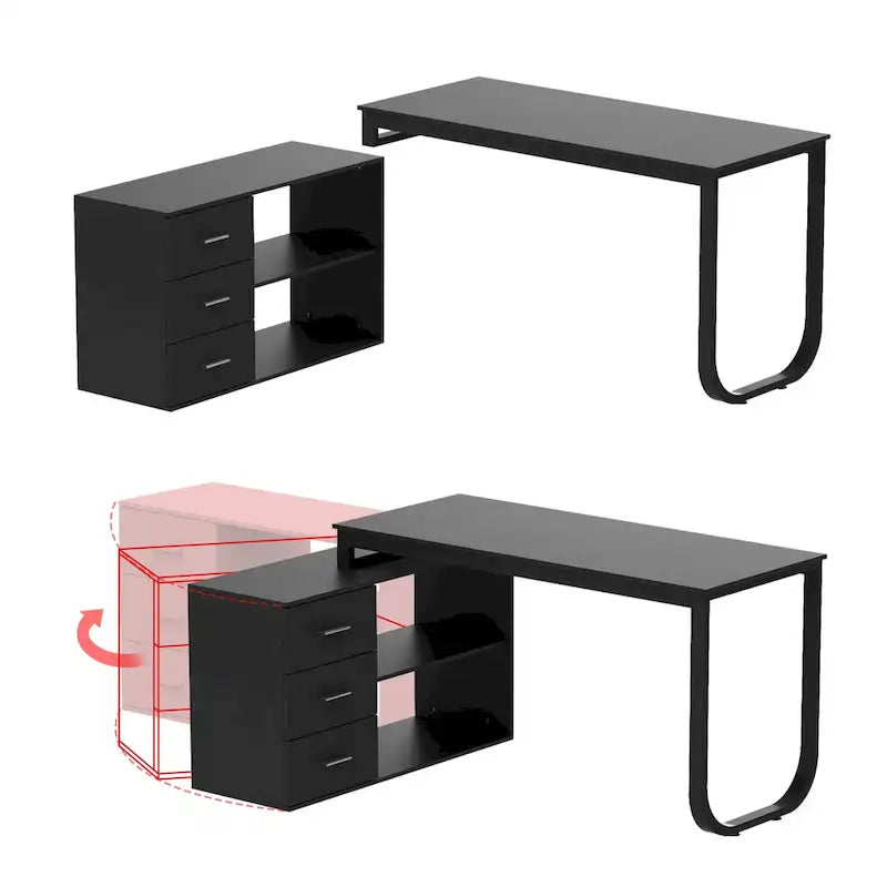 Bureau d'ordinateur d'angle en L de 140 cm avec tiroirs