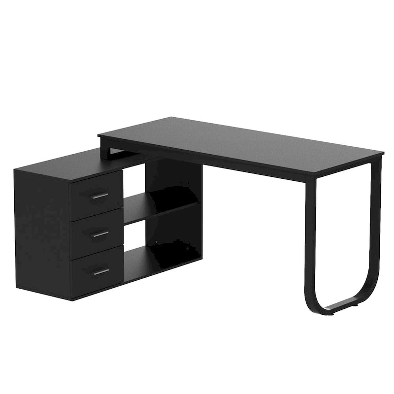 Bureau d'ordinateur d'angle en L de 140 cm avec tiroirs