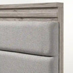 Lit escamotable mural en bois rembourré avec lumières LED blanches, 2 tables de chevet, gris vieilli
