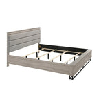 Lit escamotable mural en bois rembourré avec lumières LED blanches, 2 tables de chevet, gris vieilli