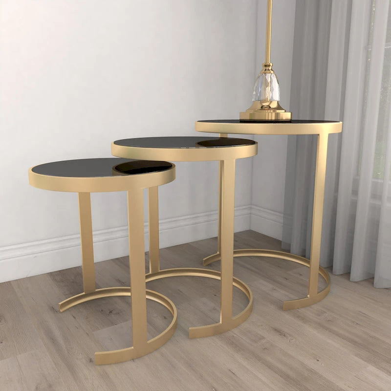 Tables d'appoint en métal noir et doré