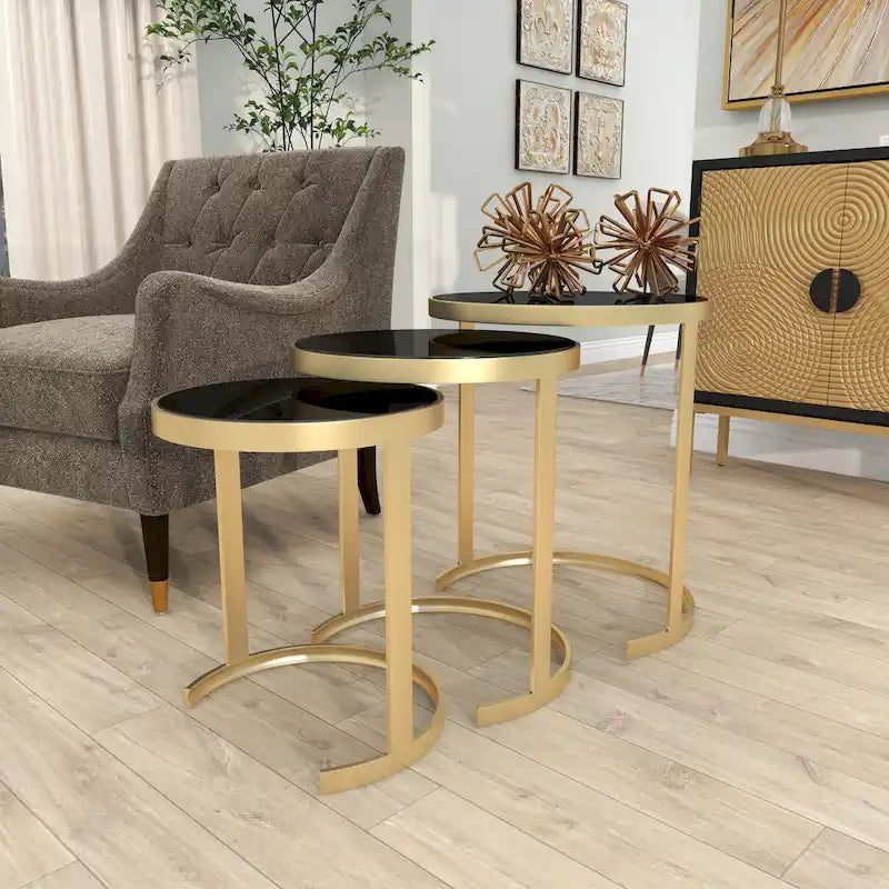 Tables d'appoint en métal noir et doré