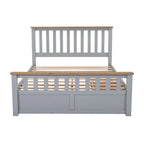 Lit plateforme Queen en bois avec deux tiroirs et lattes de bois, gris+naturel