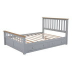 Lit plateforme Queen en bois avec deux tiroirs et lattes de bois, gris+naturel