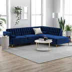 Canapé d'angle de salon moderne capitonné en velours bleu marine