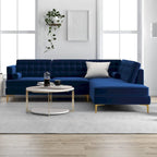 Canapé d'angle de salon moderne capitonné en velours bleu marine