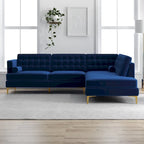Canapé d'angle de salon moderne capitonné en velours bleu marine