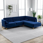 Canapé d'angle de salon moderne capitonné en velours bleu marine