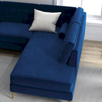 Canapé d'angle de salon moderne capitonné en velours bleu marine