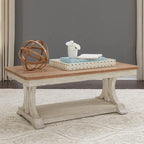 Table basse rectangulaire Farmhouse Reimagined blanc antique avec plateau couleur châtaigne