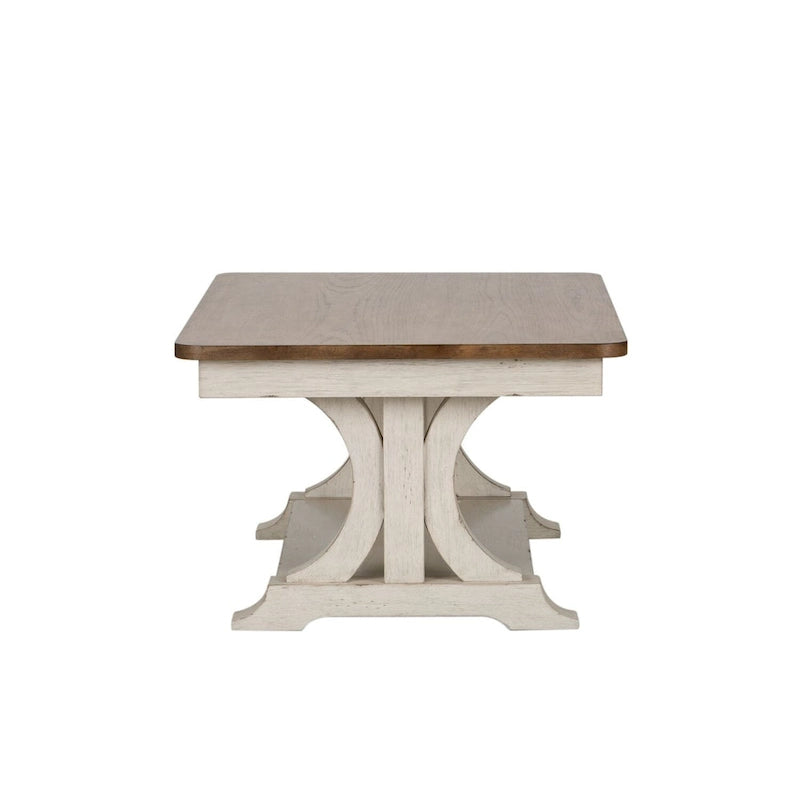 Table basse rectangulaire Farmhouse Reimagined blanc antique avec plateau couleur châtaigne