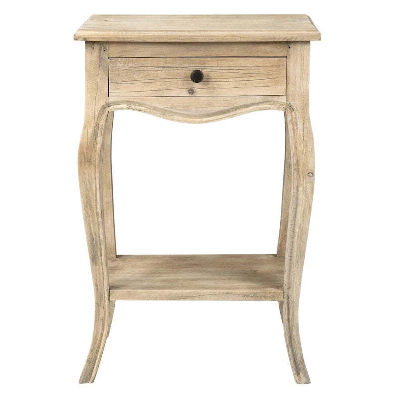 Table d'appoint en bois massif naturel non fini avec tiroir