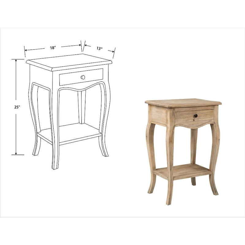 Table d'appoint en bois massif naturel non fini avec tiroir