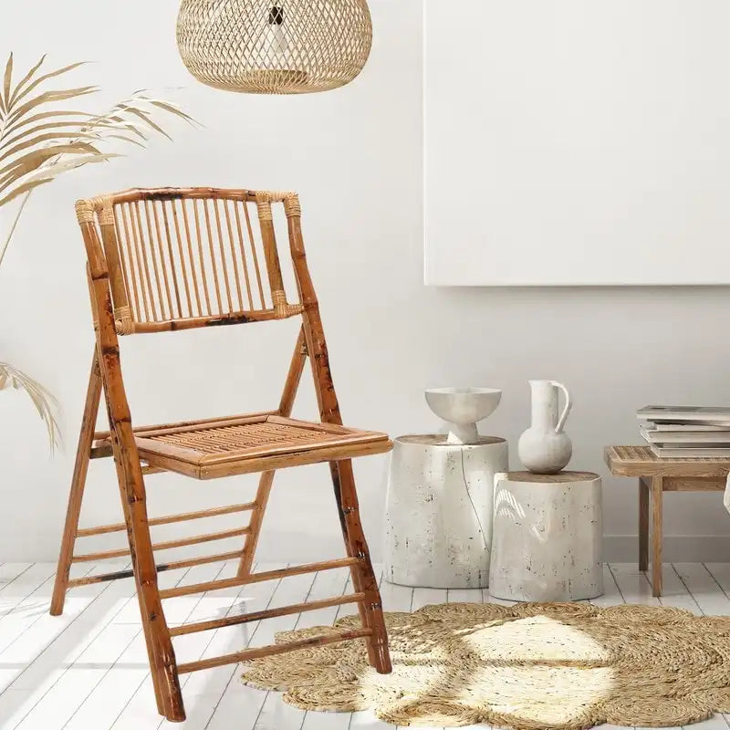 Chaise pliante en rotin et bambou pour l'extérieur et l'intérieur