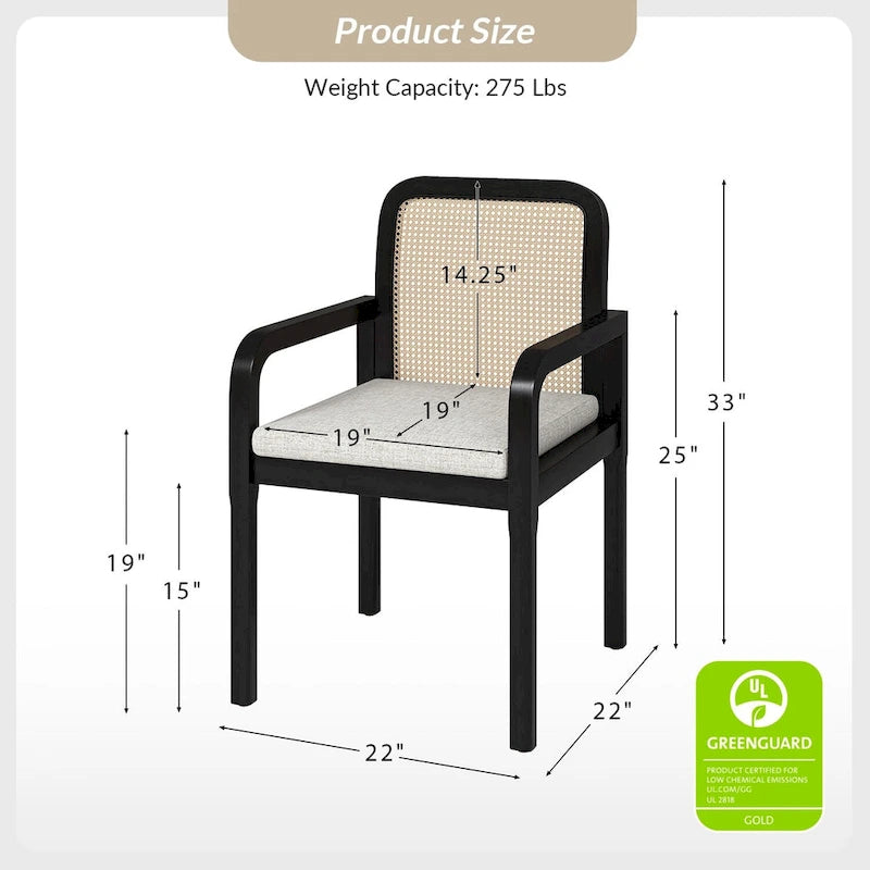 Chaise de salle à manger moderne en rotin avec coussin amovible | Style Bohème