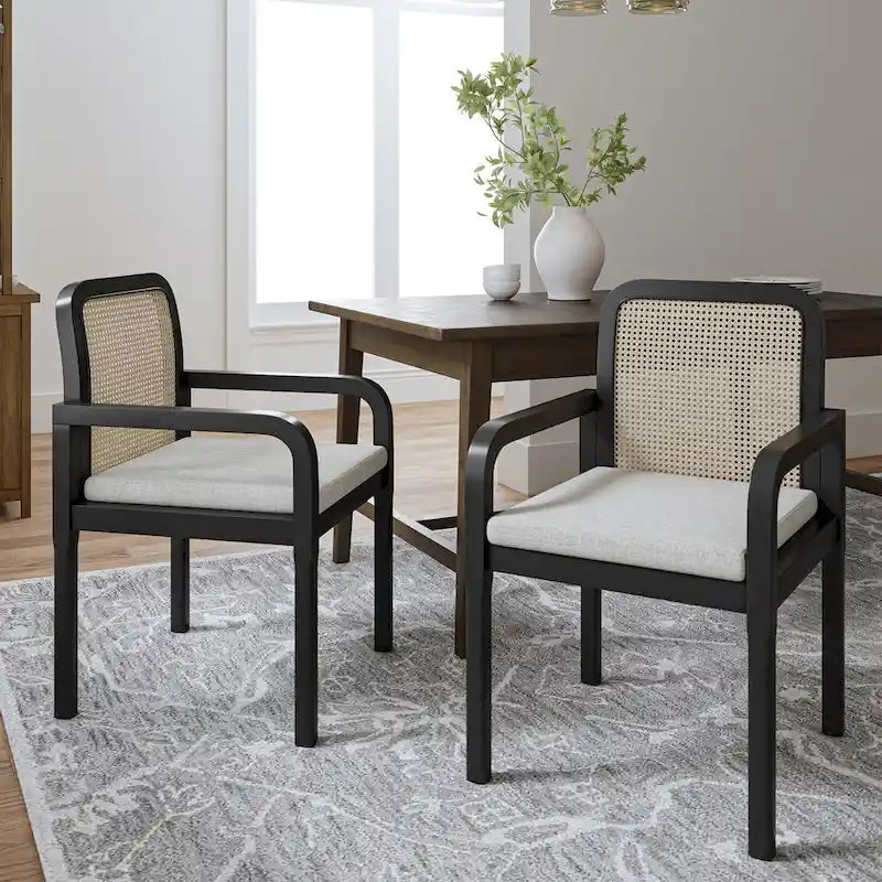 Chaise de salle à manger moderne en rotin avec coussin amovible | Style Bohème