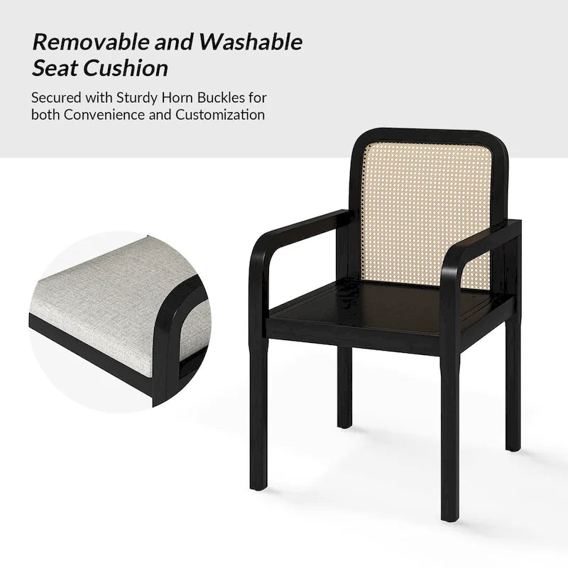 Chaise de salle à manger moderne en rotin avec coussin amovible | Style Bohème