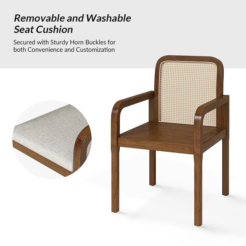 Chaise de salle à manger moderne en rotin avec coussin amovible | Style Bohème