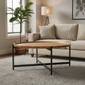 Marquisa Medium Brown Solid Wood w/ Black Iron Frame 42 Round Coffee Table - 42L x 42W x 19H
