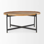 Table basse ronde 42 po en bois massif brun moyen Marquisa avec cadre en fer noir - 42L x 42P x 19H