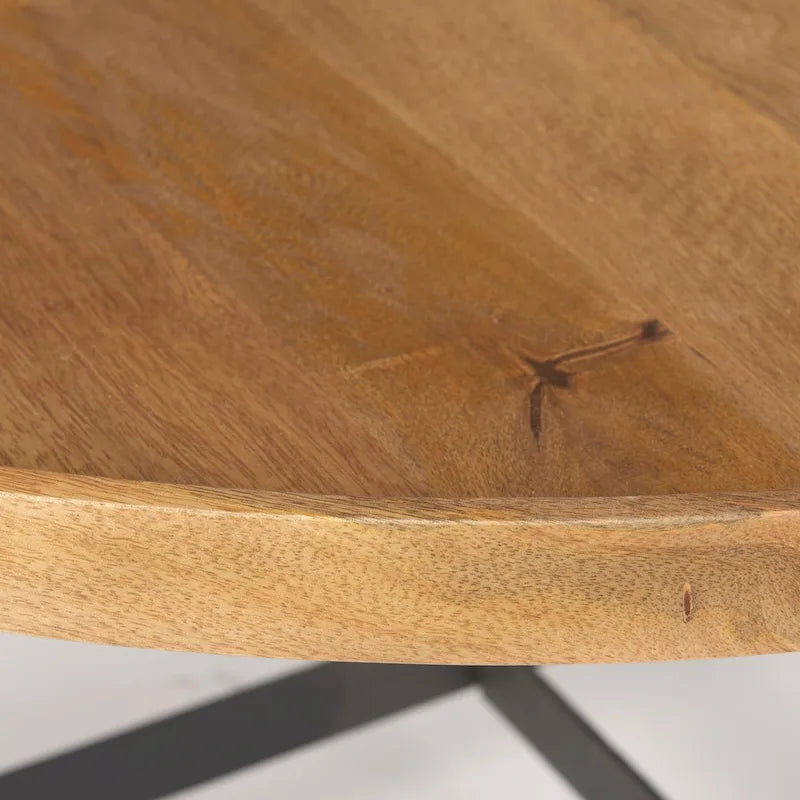 Table basse ronde 42 po en bois massif brun moyen Marquisa avec cadre en fer noir - 42L x 42P x 19H
