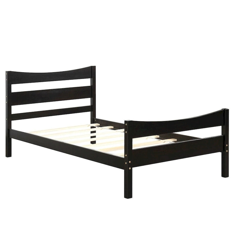 Cadre de lit plateforme simple avec tête de lit et lattes en bois – Espresso