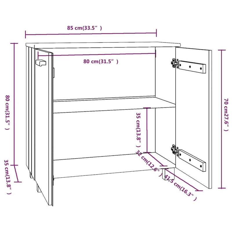 Bahut-Buffet pour Salon Cuisine HAMAR Bois Massif Pin - 85x35x80