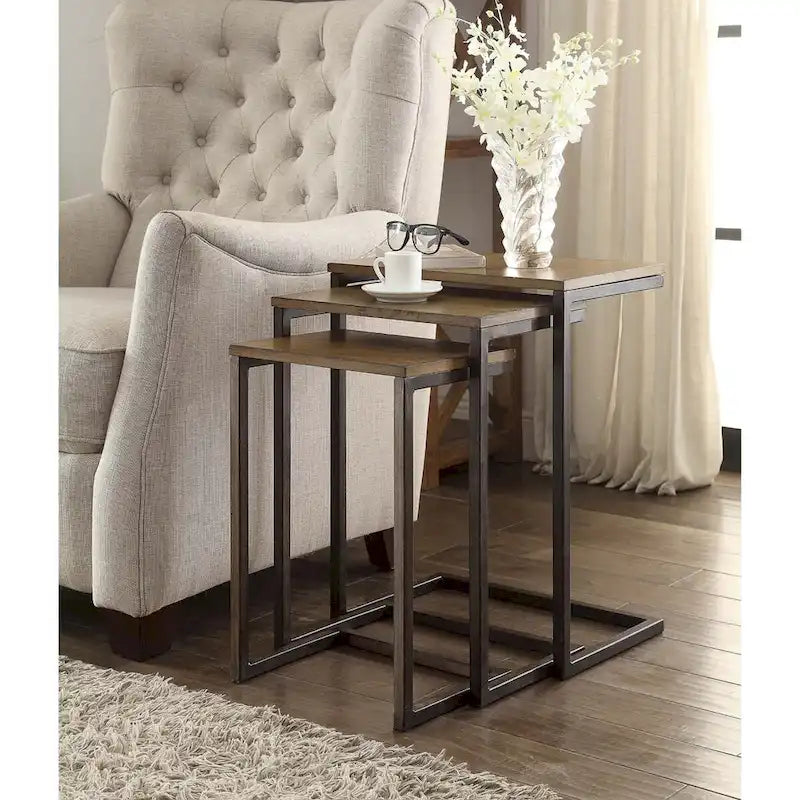 Tables gigognes marron et noir avec plateau en bois de manguier 23.5