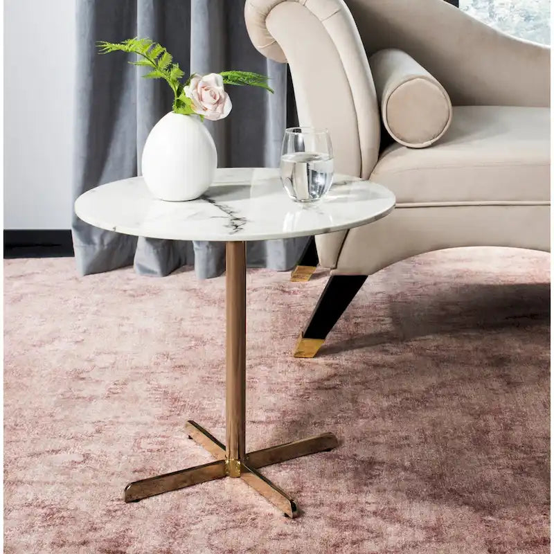 SAFAVIEH Peggy White/ Brass Round Side Table - 19.6 x 19.6 x 17.8 - 20Wx20Dx18H