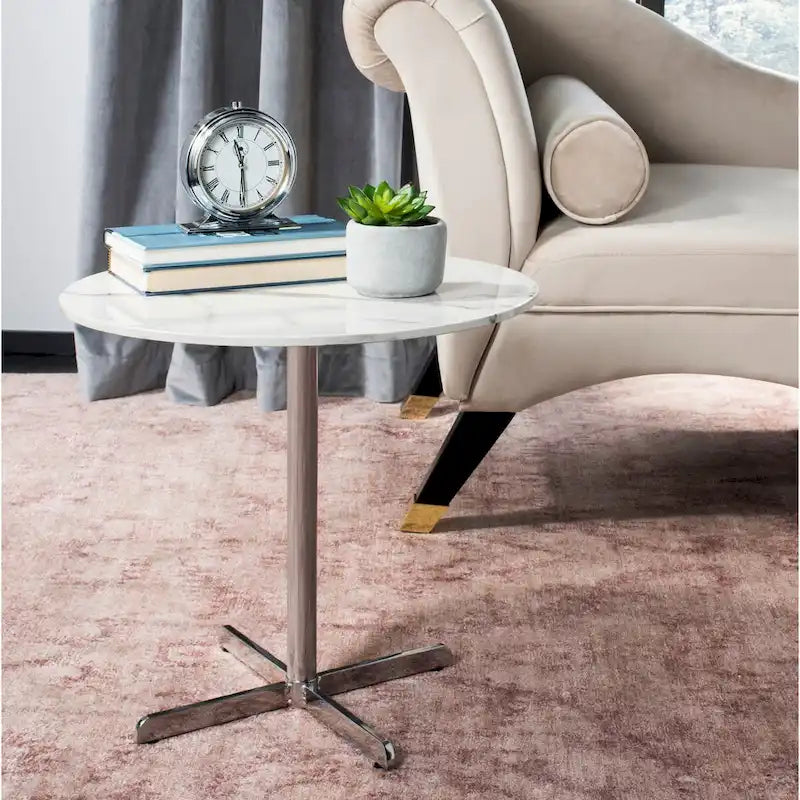 Table d'appoint ronde Peggy White/Laiton - 19,6 x 19,6 x 17,8 - 20Lx20Px18H