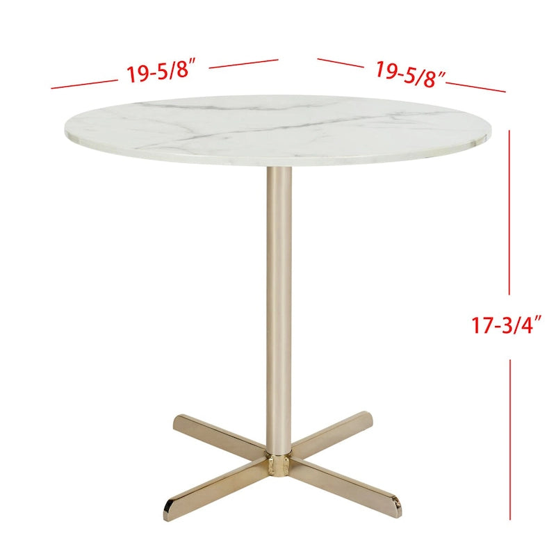 Table d'appoint ronde Peggy White/Laiton - 19,6 x 19,6 x 17,8 - 20Lx20Px18H