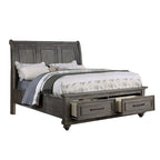 Sleigh Storage Bed with 2 Underbed Drawers in Antique Grey Oak