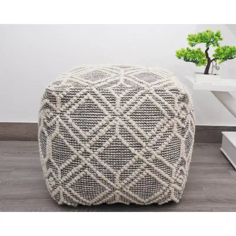 Pouf repose-pieds artisanal en laine et coton pour le salon, la chambre et la salle familiale (40x40x40)
