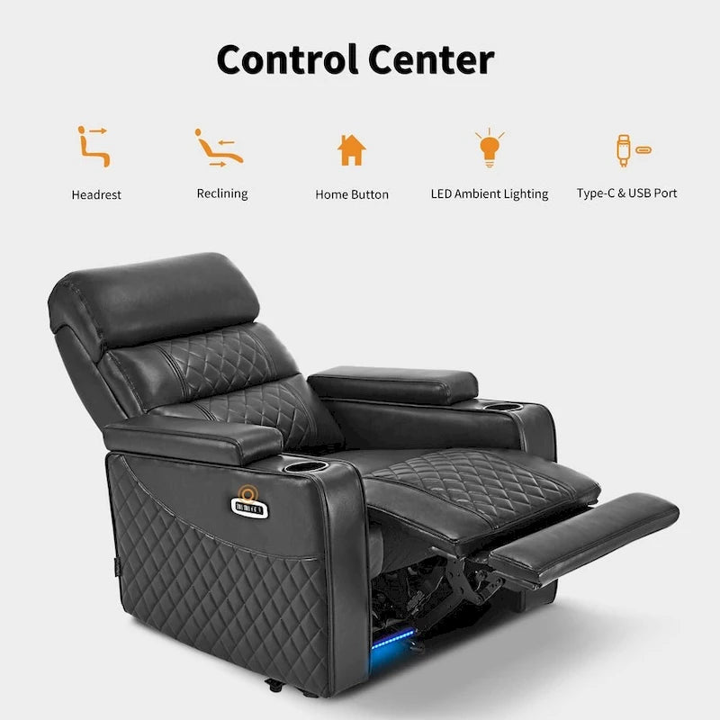 Fauteuil inclinable électrique MCombo, Canapé inclinable électrique avec appuie-tête réglable et port USB et Type C, Similicuir HTS432