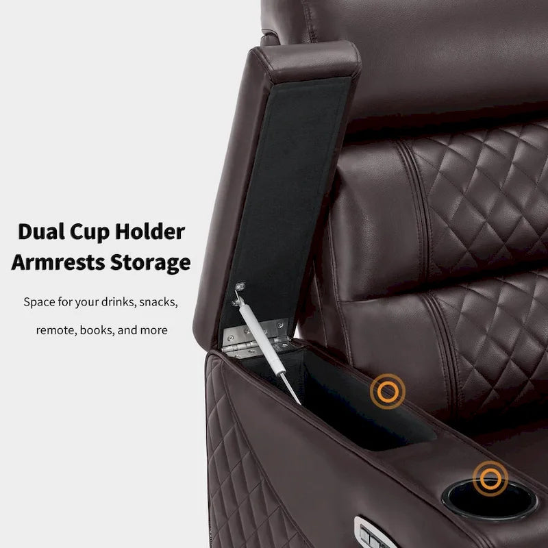 Fauteuil inclinable électrique MCombo, Canapé inclinable électrique avec appuie-tête réglable et port USB et Type C, Similicuir HTS432