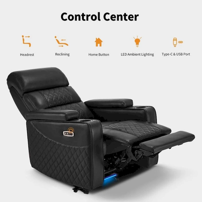 Fauteuil inclinable électrique MCombo, Canapé inclinable électrique avec appuie-tête réglable et port USB et Type C, Similicuir HTS432