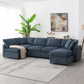 Canapé-lit sectionnel en chenille 6 places avec pouf, convertible en U, bleu foncé