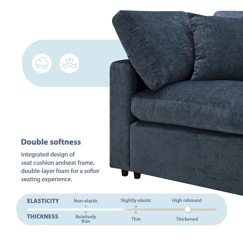Canapé-lit sectionnel en chenille 6 places avec pouf, convertible en U, bleu foncé