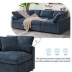 Canapé-lit sectionnel en chenille 6 places avec pouf, convertible en U, bleu foncé