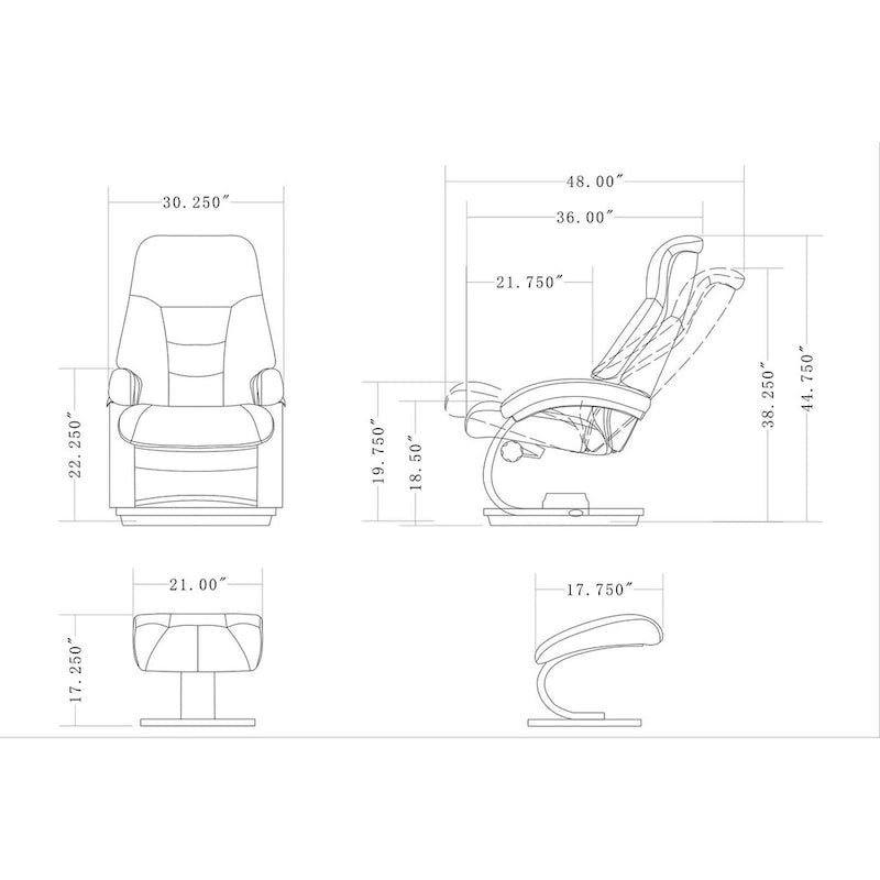 Fauteuil inclinable et ottoman en cuir pleine fleur