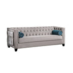 Velvet-like Fabric Sofa with Button Tufted Design in Gray