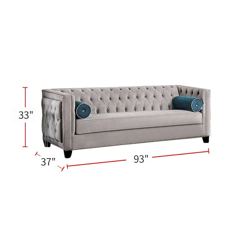 Canapé en tissu velours capitonné gris