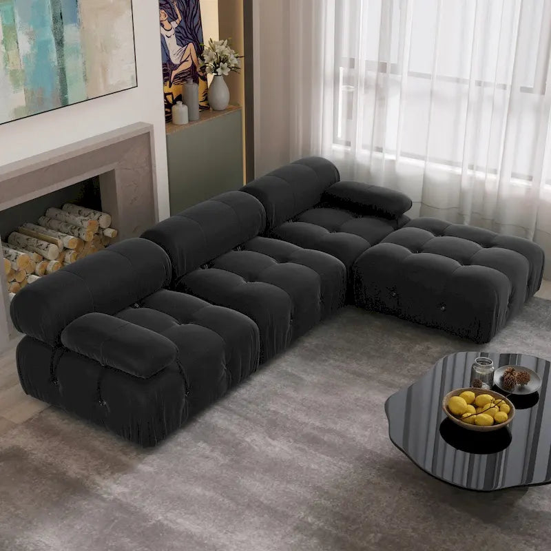 Canapé d'angle en forme de L de 264 cm, canapé minimaliste en velours avec méridienne réversible