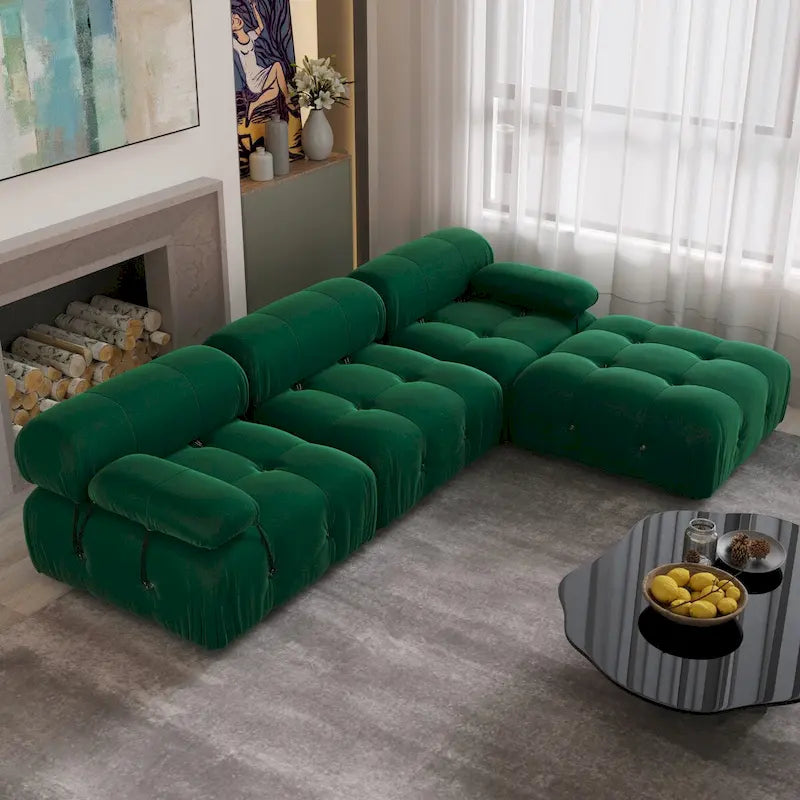 Canapé d'angle en forme de L de 264 cm, canapé minimaliste en velours avec méridienne réversible