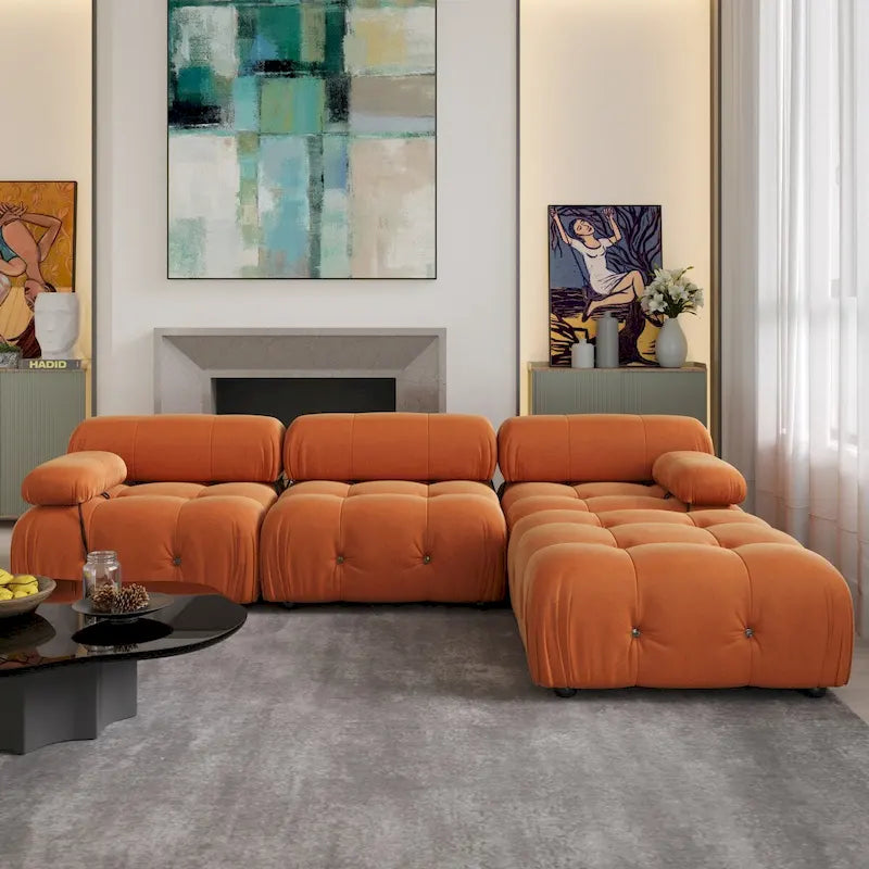 Canapé d'angle en forme de L de 264 cm, canapé minimaliste en velours avec méridienne réversible