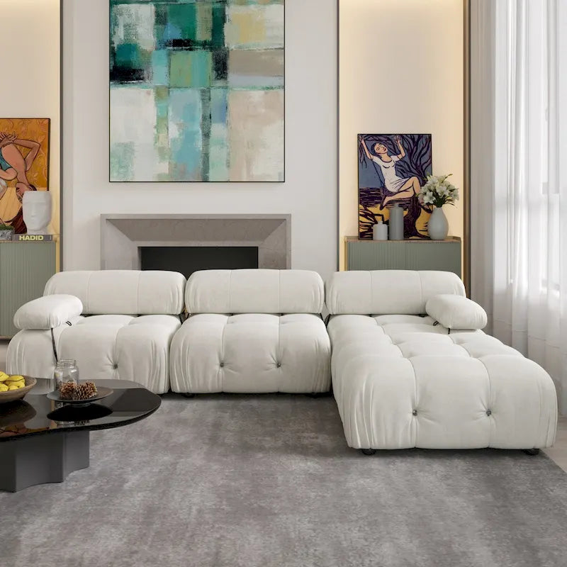 Canapé d'angle en forme de L de 264 cm, canapé minimaliste en velours avec méridienne réversible