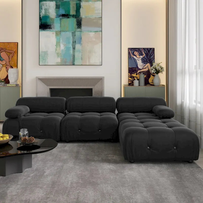 Canapé d'angle en forme de L de 264 cm, canapé minimaliste en velours avec méridienne réversible