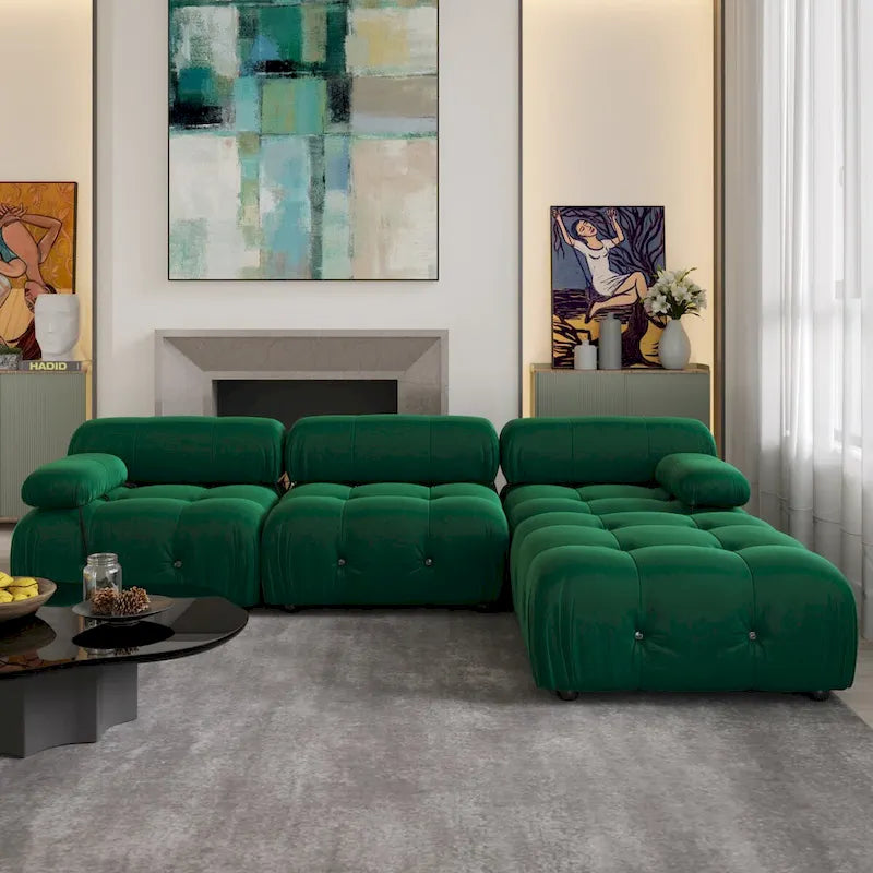 Canapé d'angle en forme de L de 264 cm, canapé minimaliste en velours avec méridienne réversible
