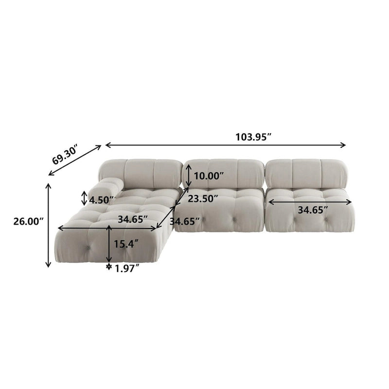Canapé d'angle en forme de L de 264 cm, canapé minimaliste en velours avec méridienne réversible